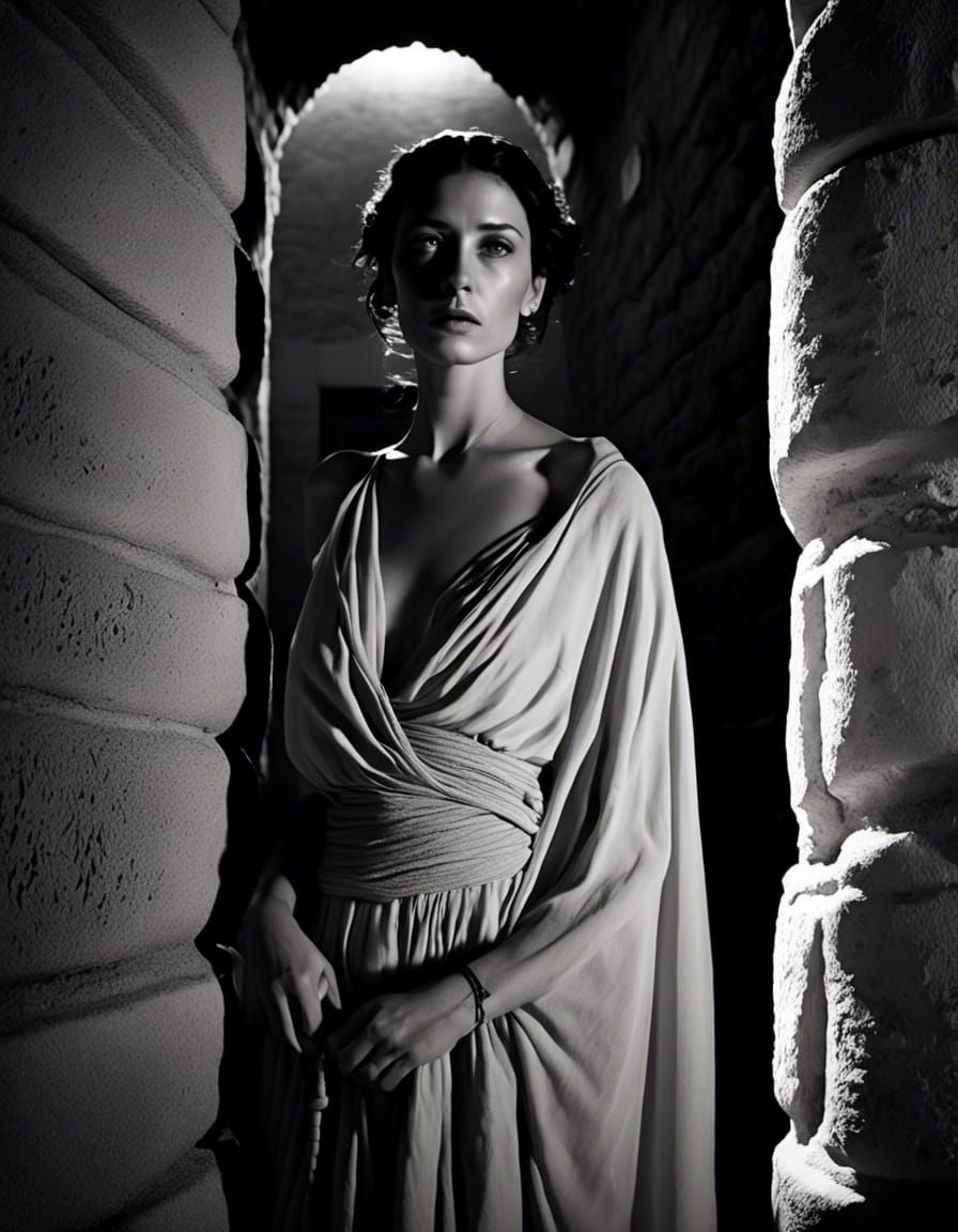 Noir Ancient Greek Detective in Dark Alley