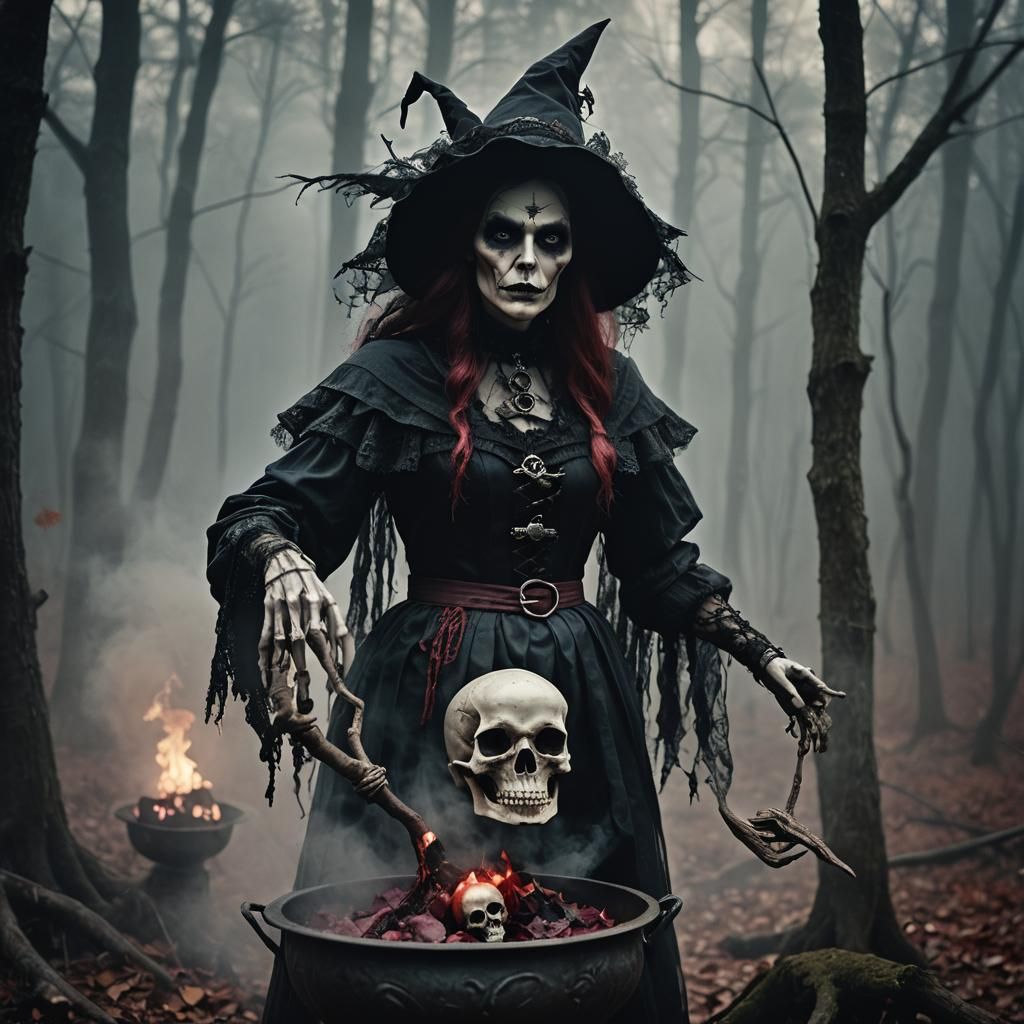 Malevolent Witch Fashion Doll Portrait in Dark Fantasy Style