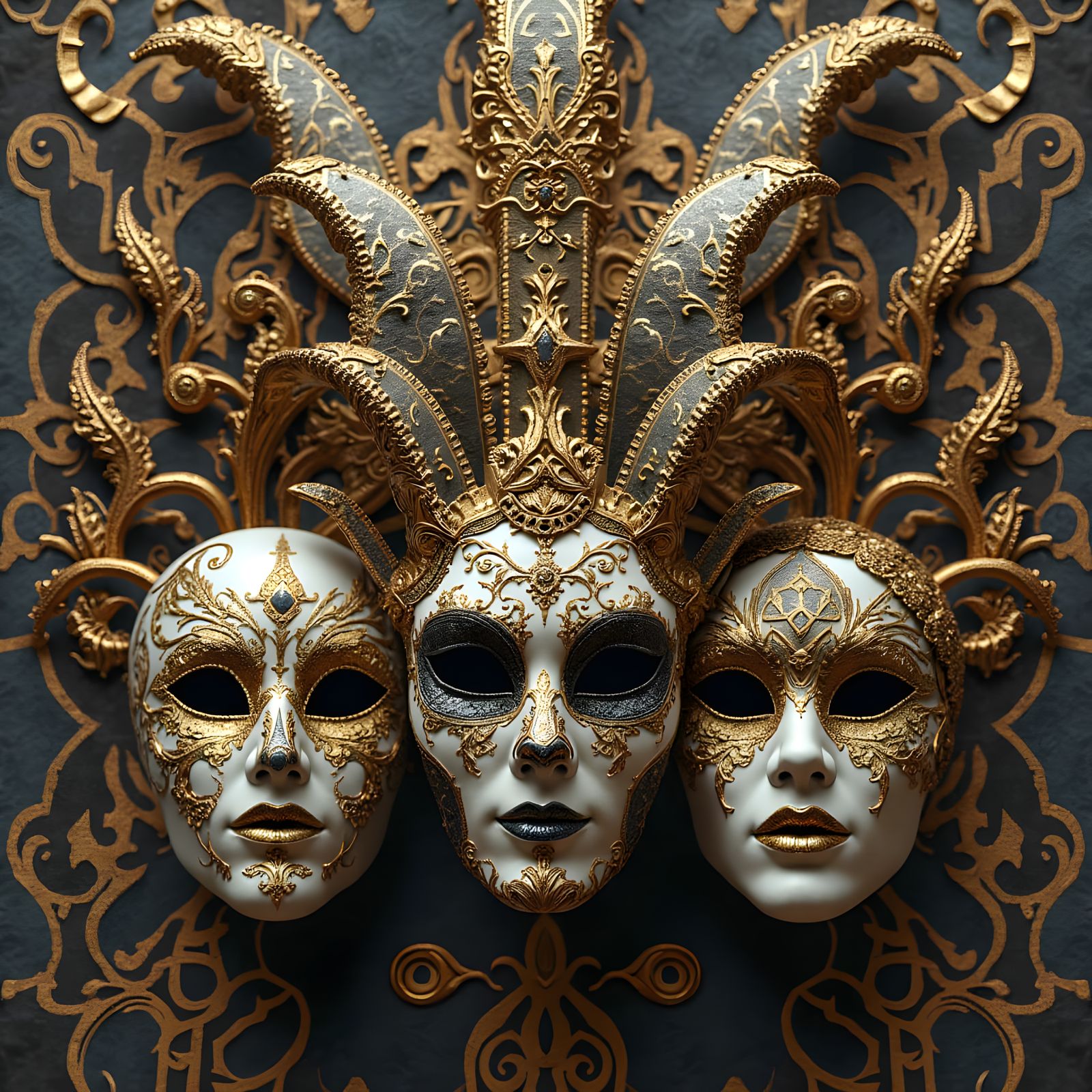 Ethereal Baroque Masks in Gilded Architecture