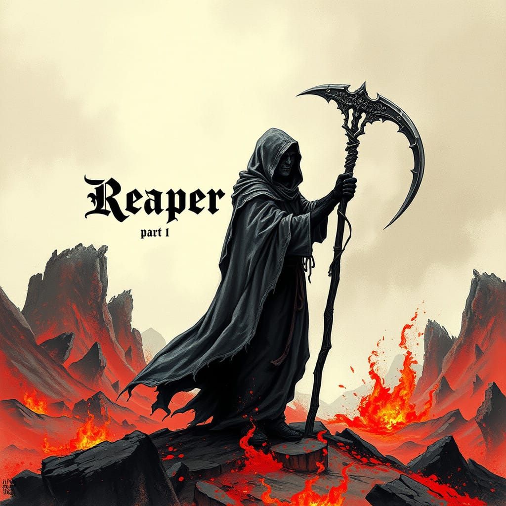 Grim Reaper on Red Background in Dark Fantasy Style