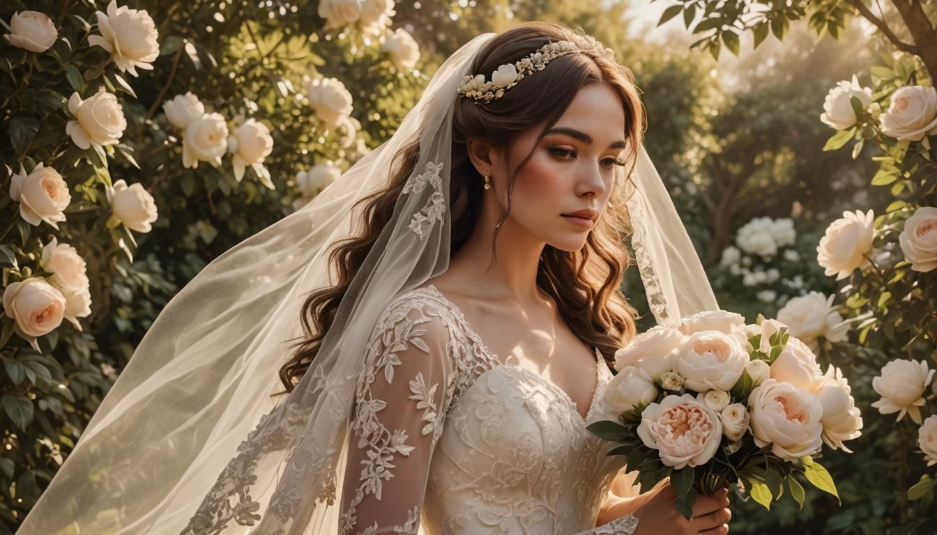 Romantic Bride Portrait in Sunlit Garden