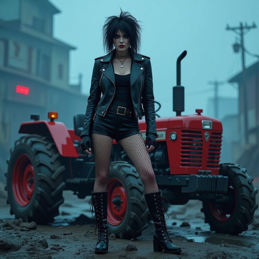 Female Rockstar in Gothic Cyberpunk Dystopia