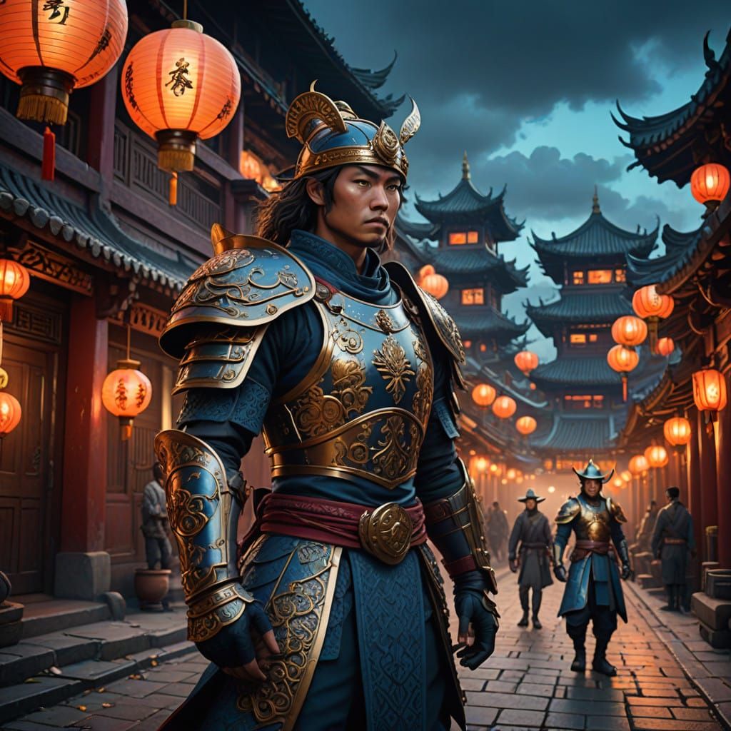 Elegant Asian Warriors in Traditional Chinese Houses