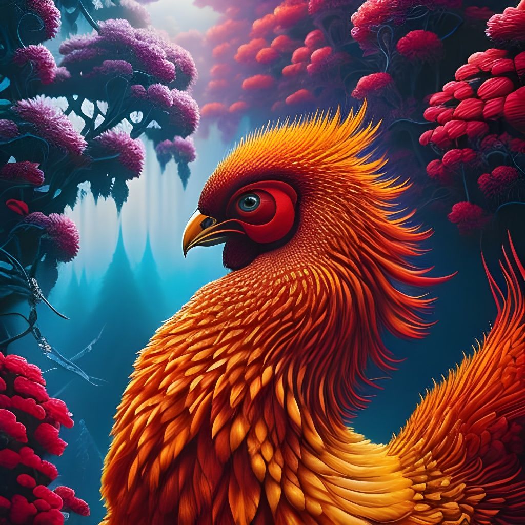 Red-Haired Woman with Chicken: Detailed Photoillustration