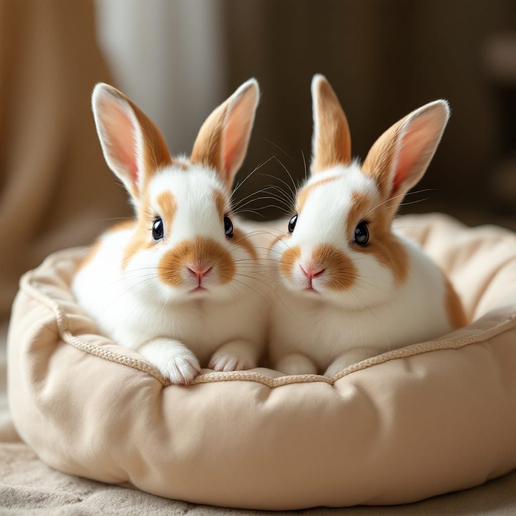 Two Adorable Fallow Deer Rabbits Cozying Up in a Warm Settin...