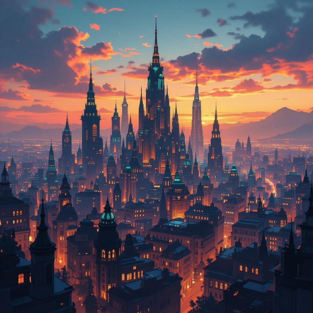 Vibrant Twilight Cityscape with Dramatic Lighting