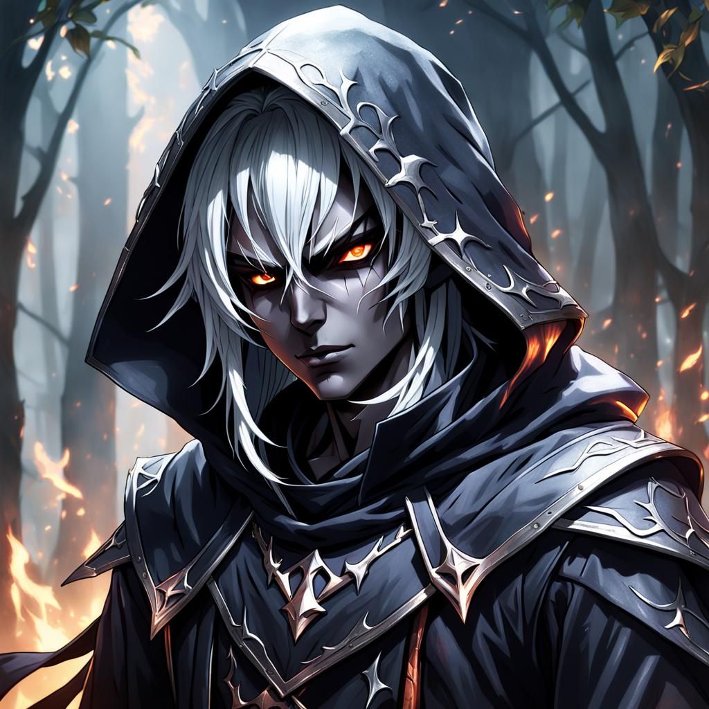 Dark Elf Hero Portrait in Anime Style