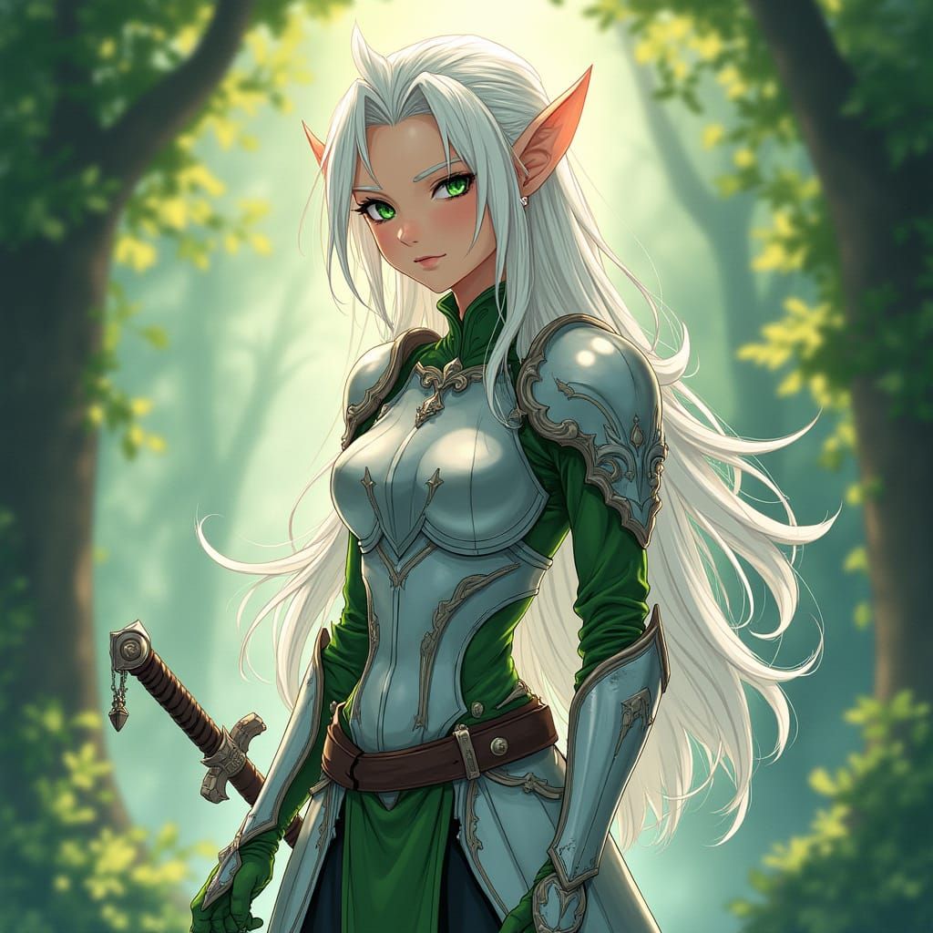 Ethereal Elf Warrior in Vibrant Anime Style