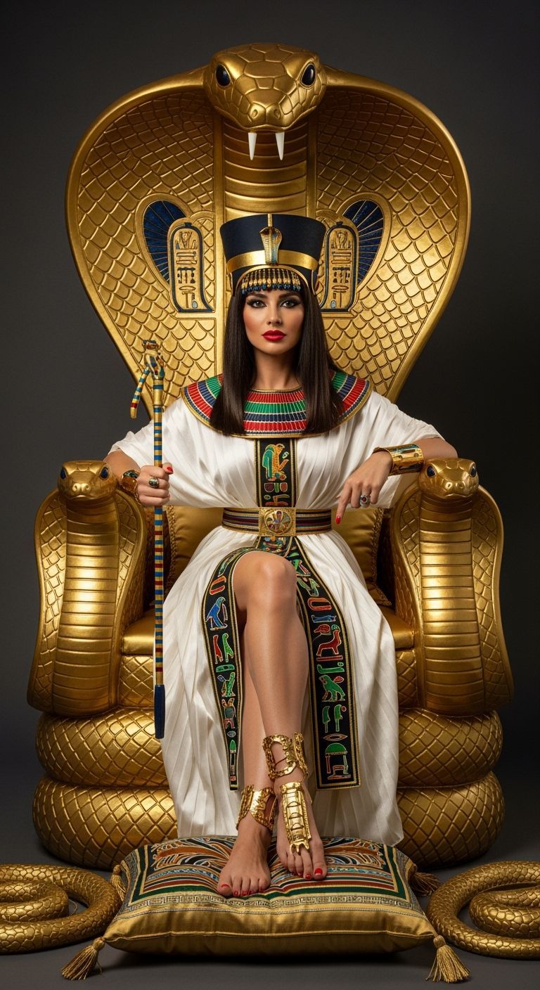 Egyptian Queen on Extravagant Cobra Throne, Professional Pho...