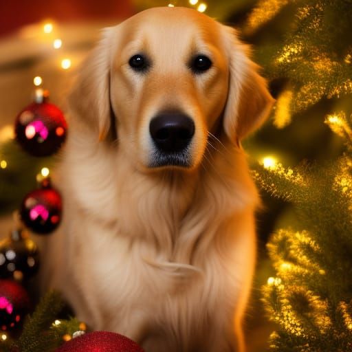Golden Retriever Christmas Portrait: Professional Photograph...
