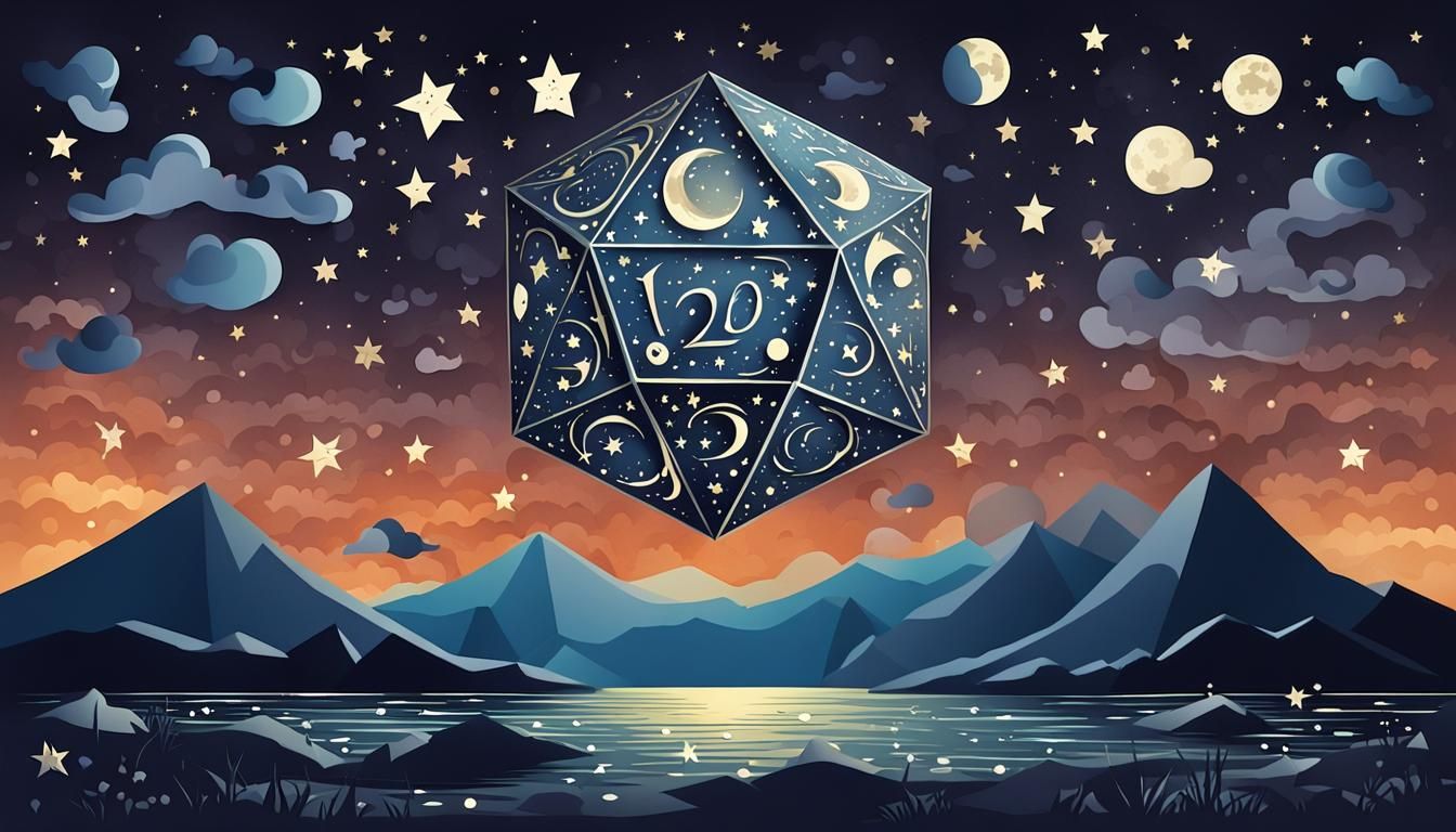 Whimsical Papercut Moon as a 20-Sided Die