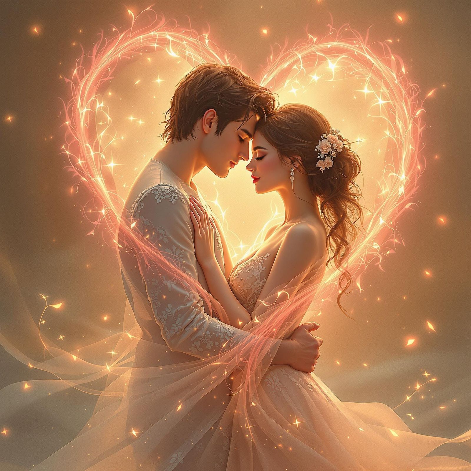 Surreal Romantic Couple in Soft Golden Light with Whimsical ...