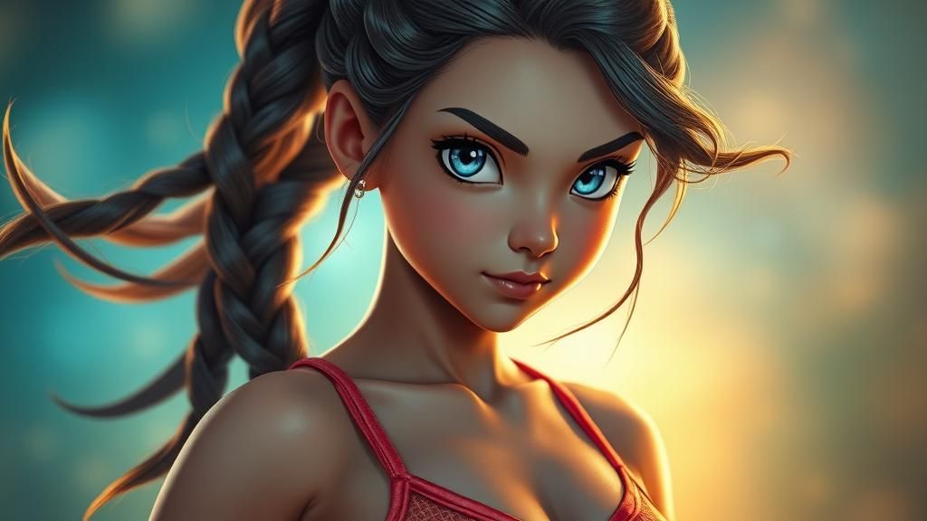 Confident Pokémon Girl Portrait in Art Nouveau Style