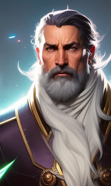 Detailed Wizard Portrait in Triadic Colors