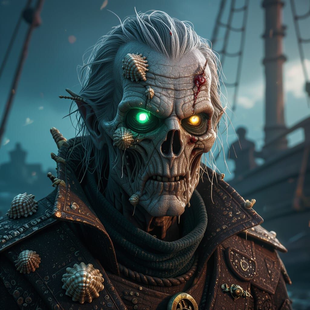 Undead Mariner with Glowing Eye: Dark Fantasy Art