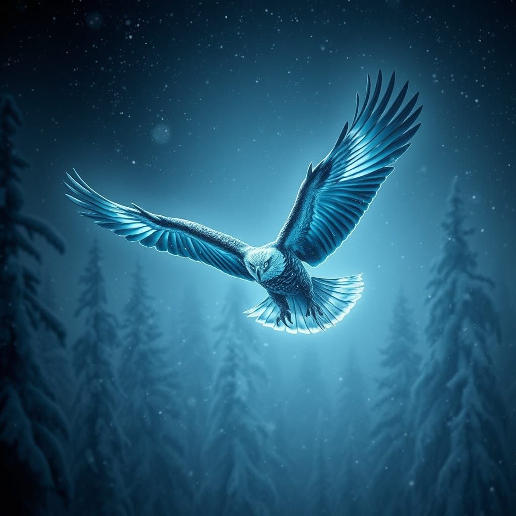 Ethereal Ice Blue Eagle in Nocturnal Blizzard