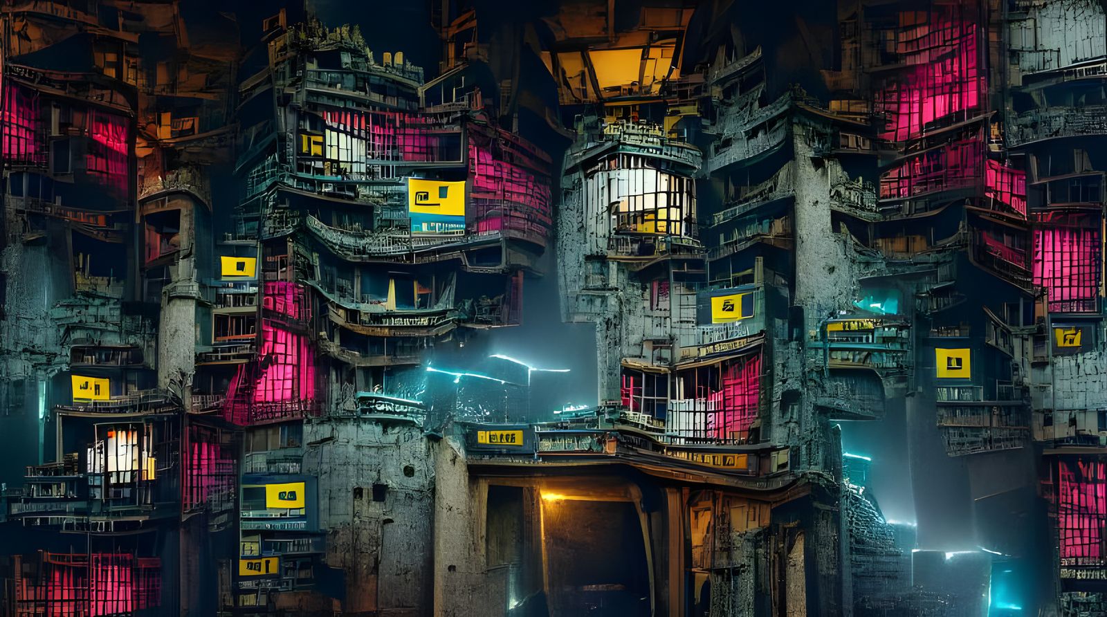 Cyberpunk Cityscape at Night with Neon Architecture
