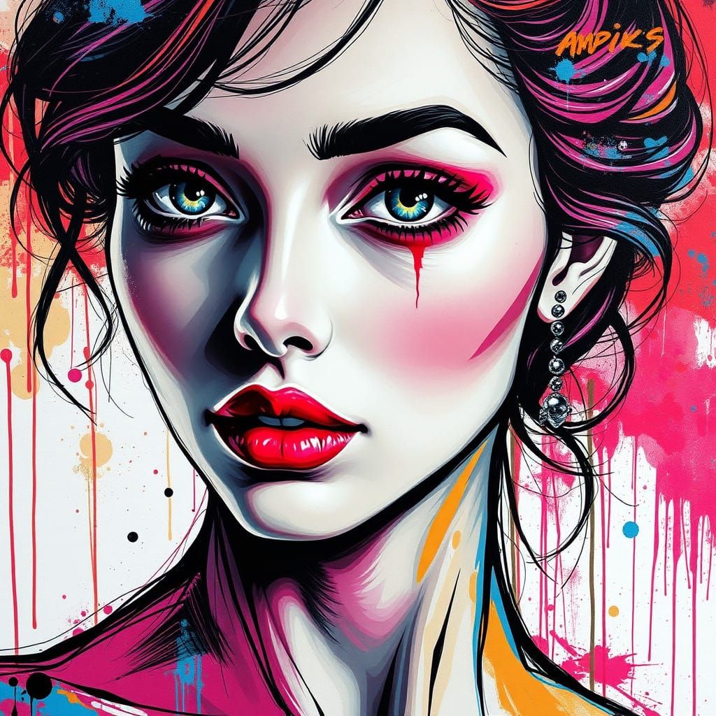 Galactic Beauty in Vibrant Graffiti Style