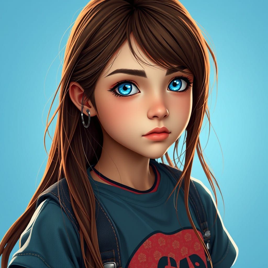 Tomboy Girl with Brown Hair and Ocean Blue Eyes in Futuristi...
