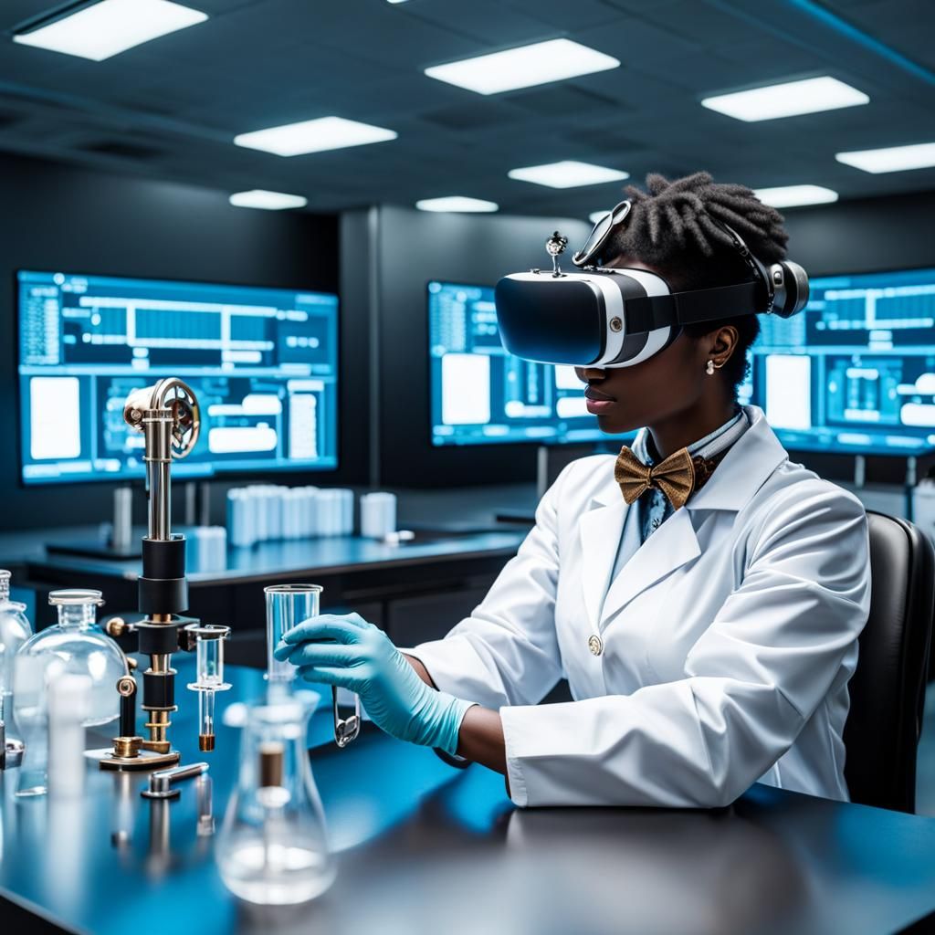 Medical Student in VR Lab with Steampunk Engine