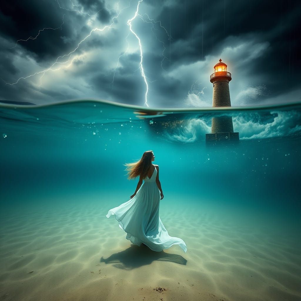 Ethereal Lake Goddess Amidst Turbulent Storm