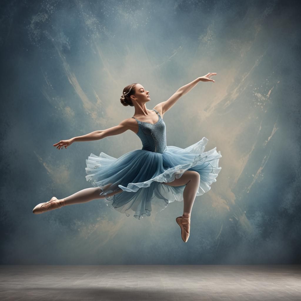 Ballerina in Blue Dress: Elegant 3D Render
