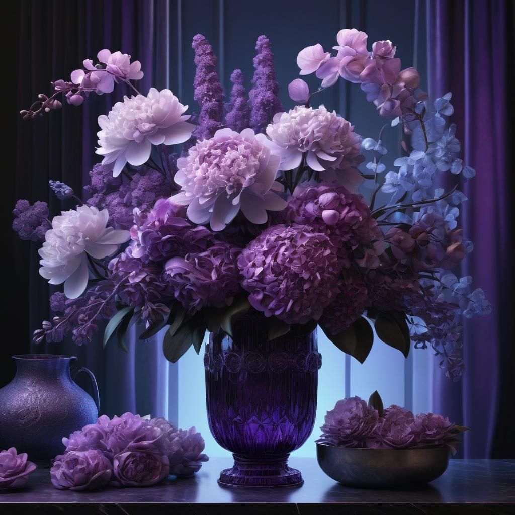 Monochromatic Purple Flower Bouquet in Crystal Vase