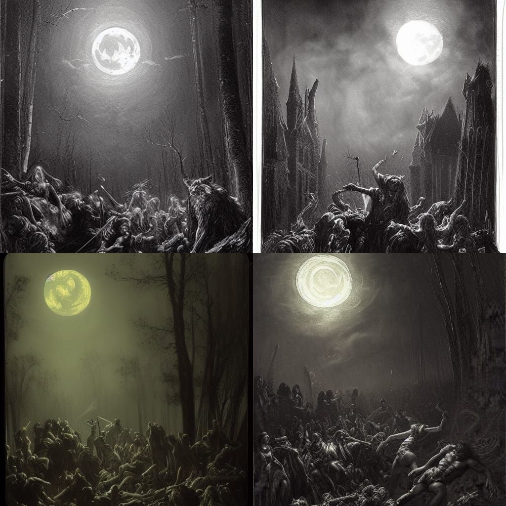 Witches and Werewolves Battle in Moonlight: A Horror Scene