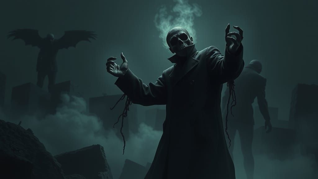 Eerie Figure Cheating Fate in Surreal Darkness