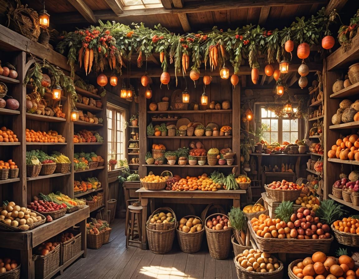 Rustic Produce Shop with Autumn Decor