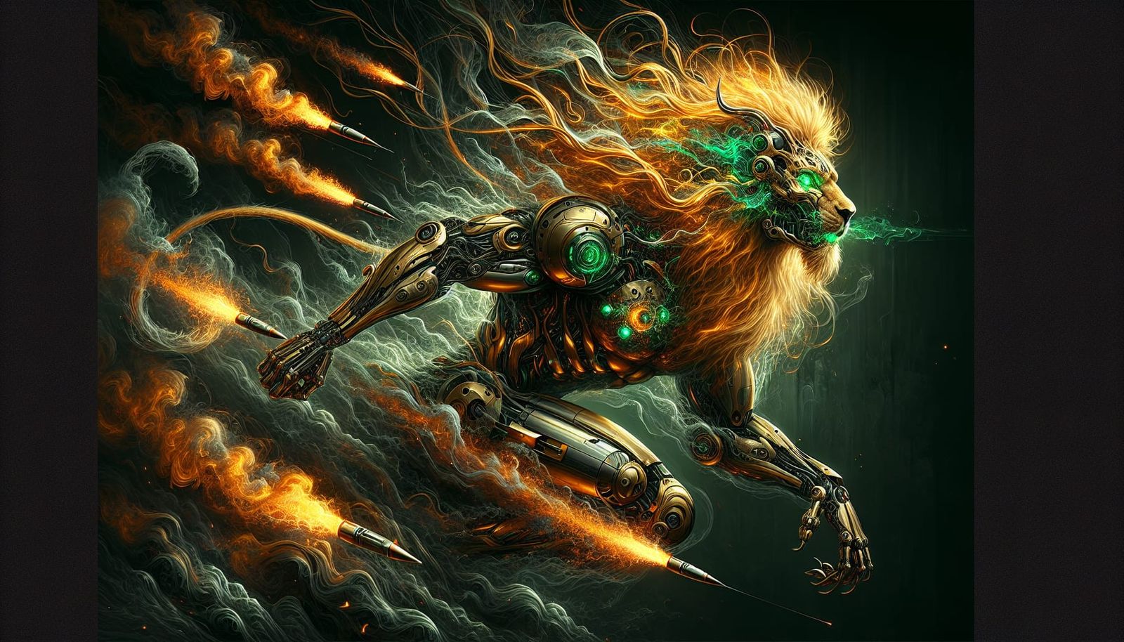 Lion Cyborg in Dark Fantasy Style