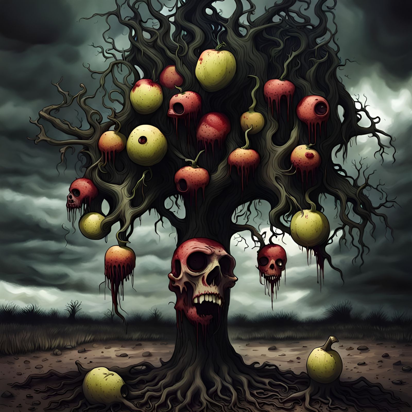 Eerie Zombie Tree with Radioactive Fruit