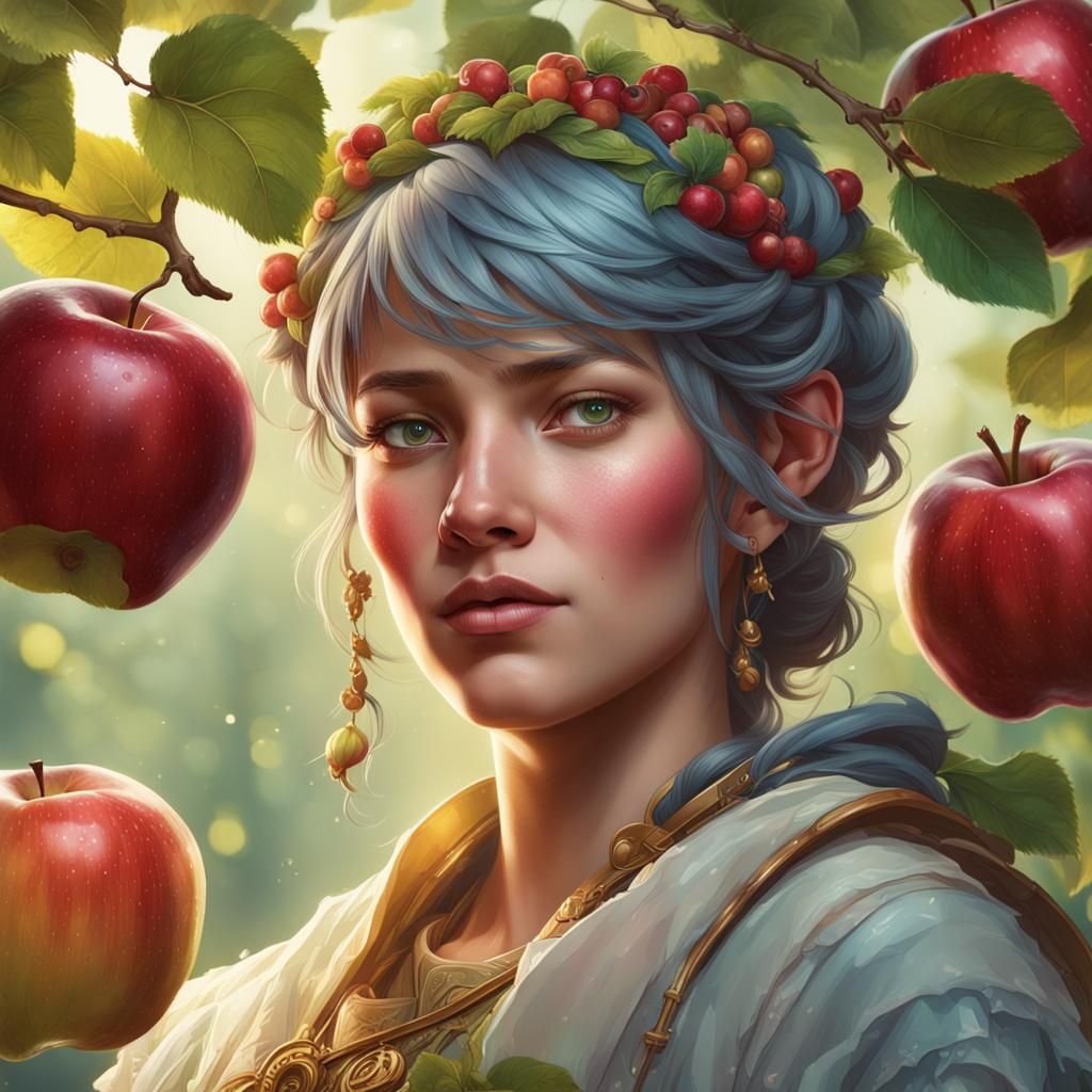 Hyperdetailed Apple Fruit Portrait in Art Nouveau Style
