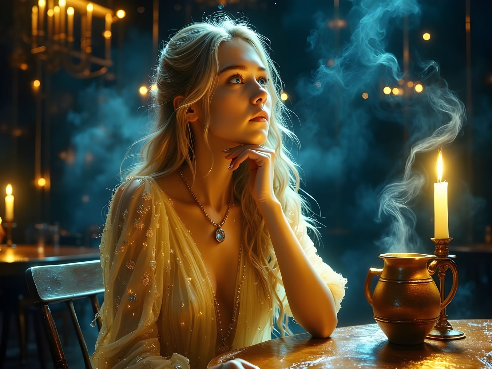 Haunting Norse Goddess in Smoky Tavern