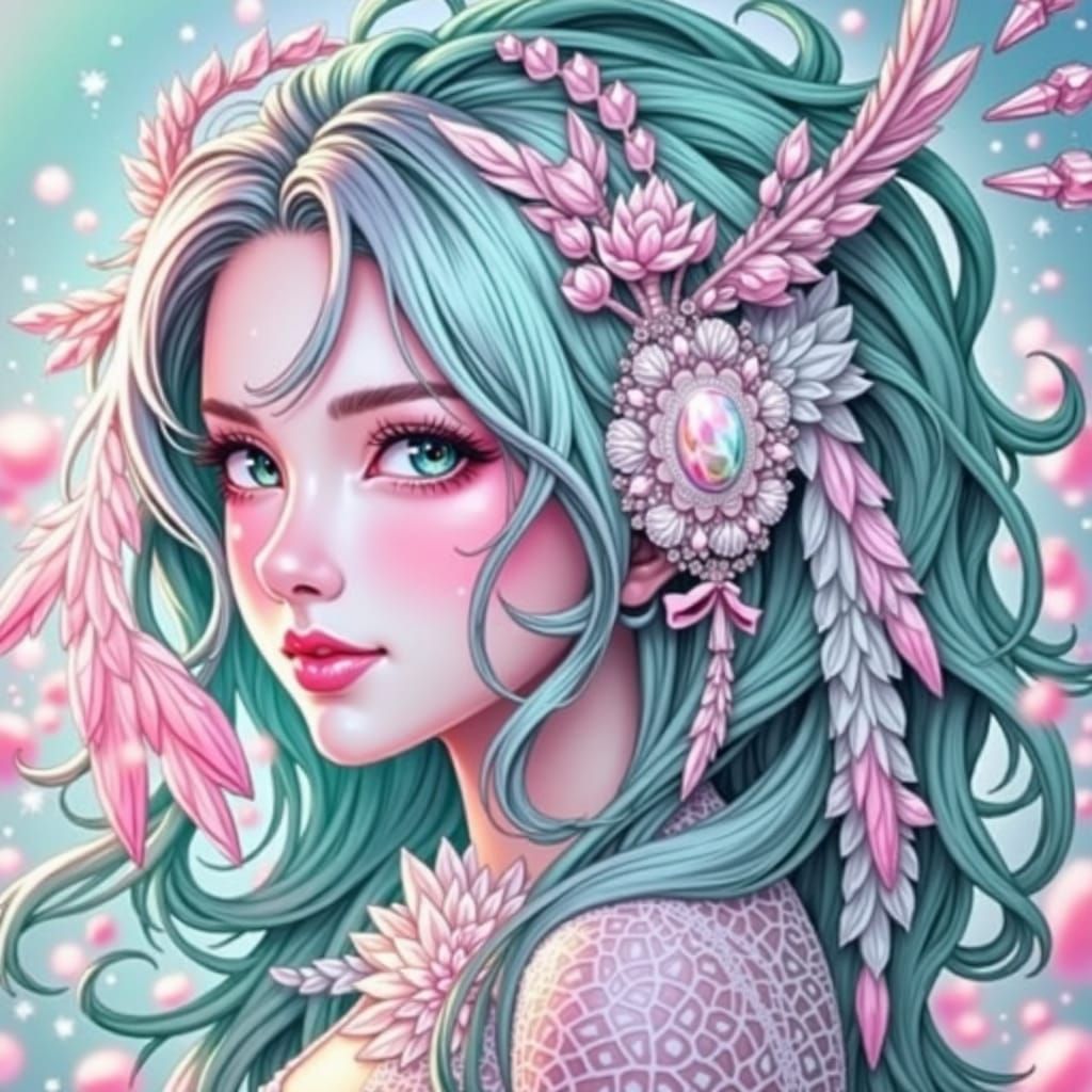 Anime Angel Surrounded by Sparkling Crystals