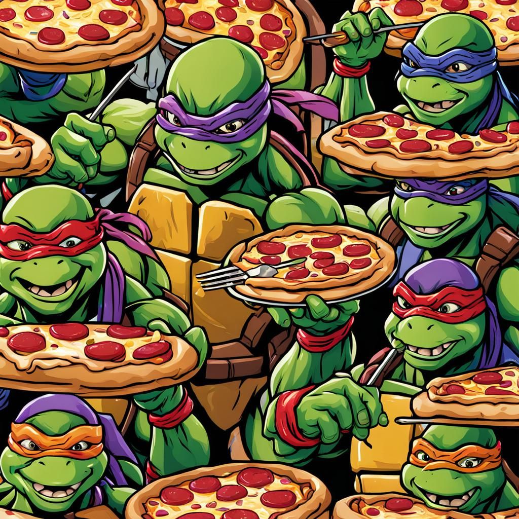 Teenage Mutant Ninja Turtles Eating Pizza