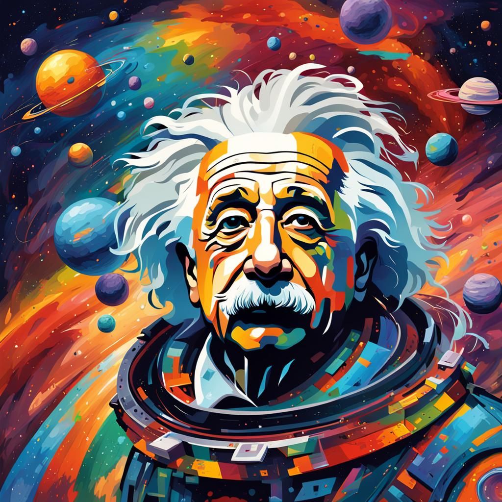Einstein in Space: Hyperrealistic Kandinsky-Inspired Art
