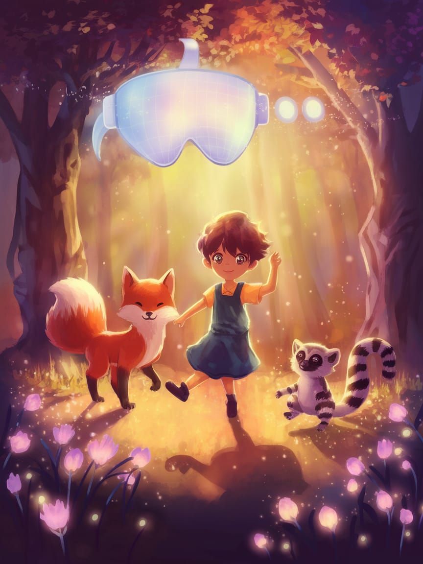 Enchanting Anime Fantasy Forest Scene with Magical Creatures...
