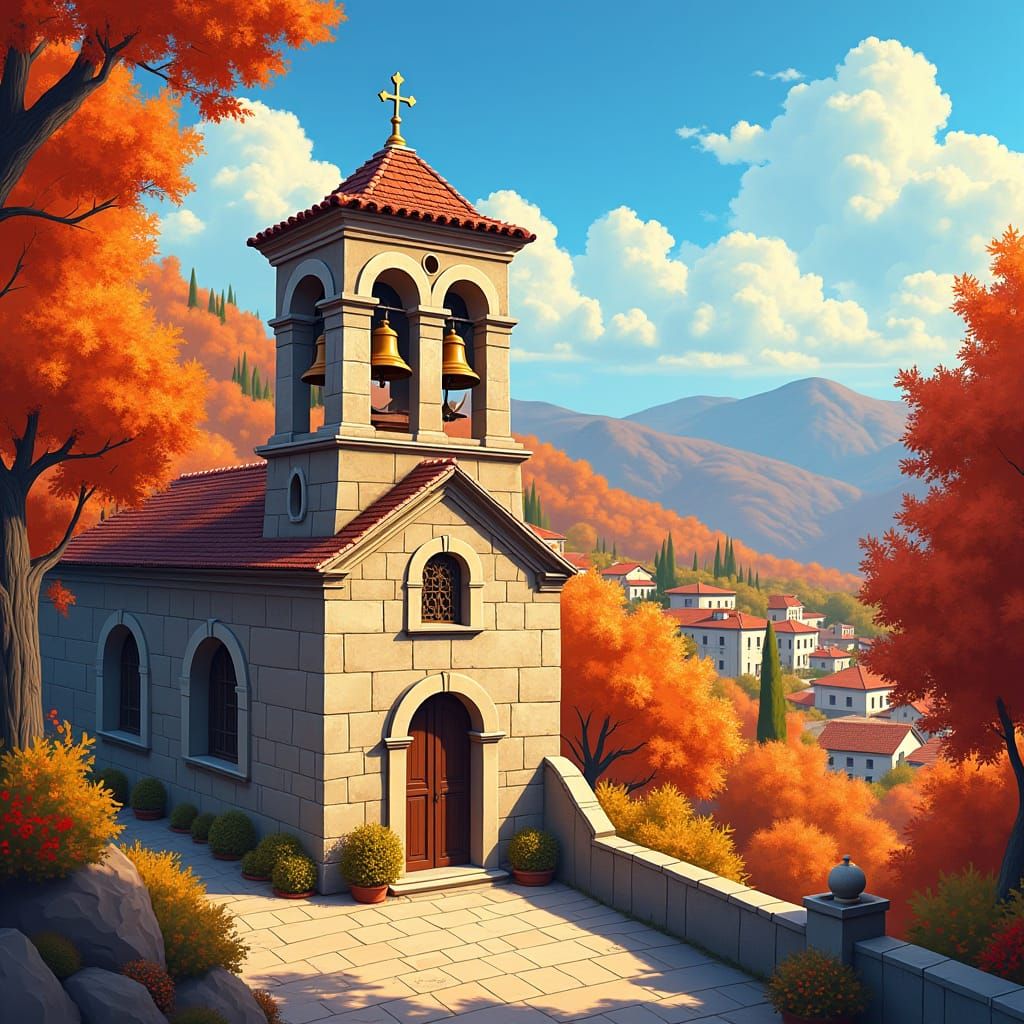 Autumn in Italy: Anime-Style Village Scene