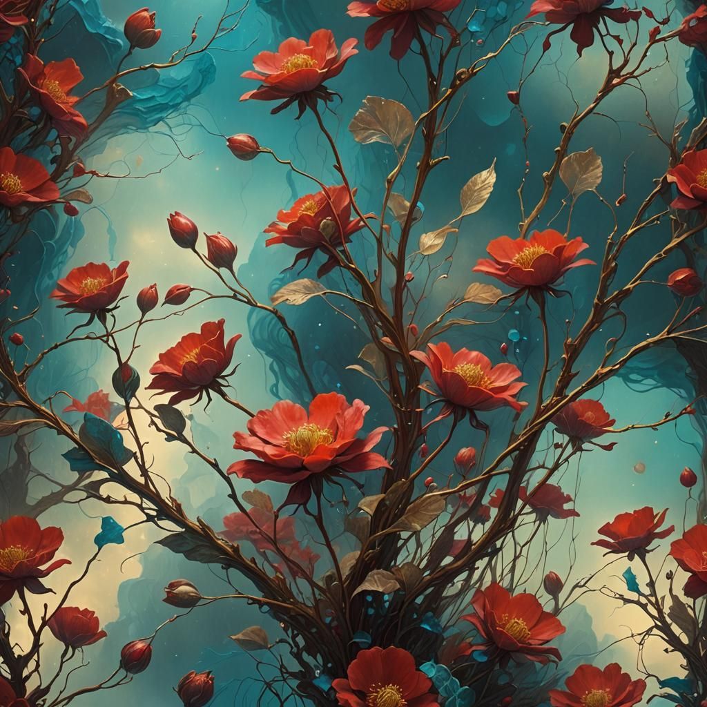 Surreal Red Blossom in Macro Detail