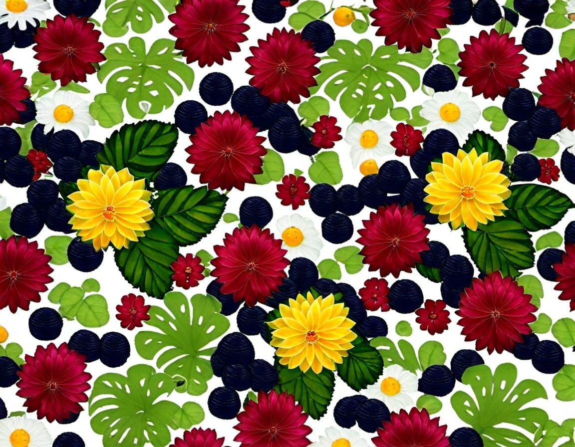 Vibrant Still Life: Flowers and Fruit Arrangement