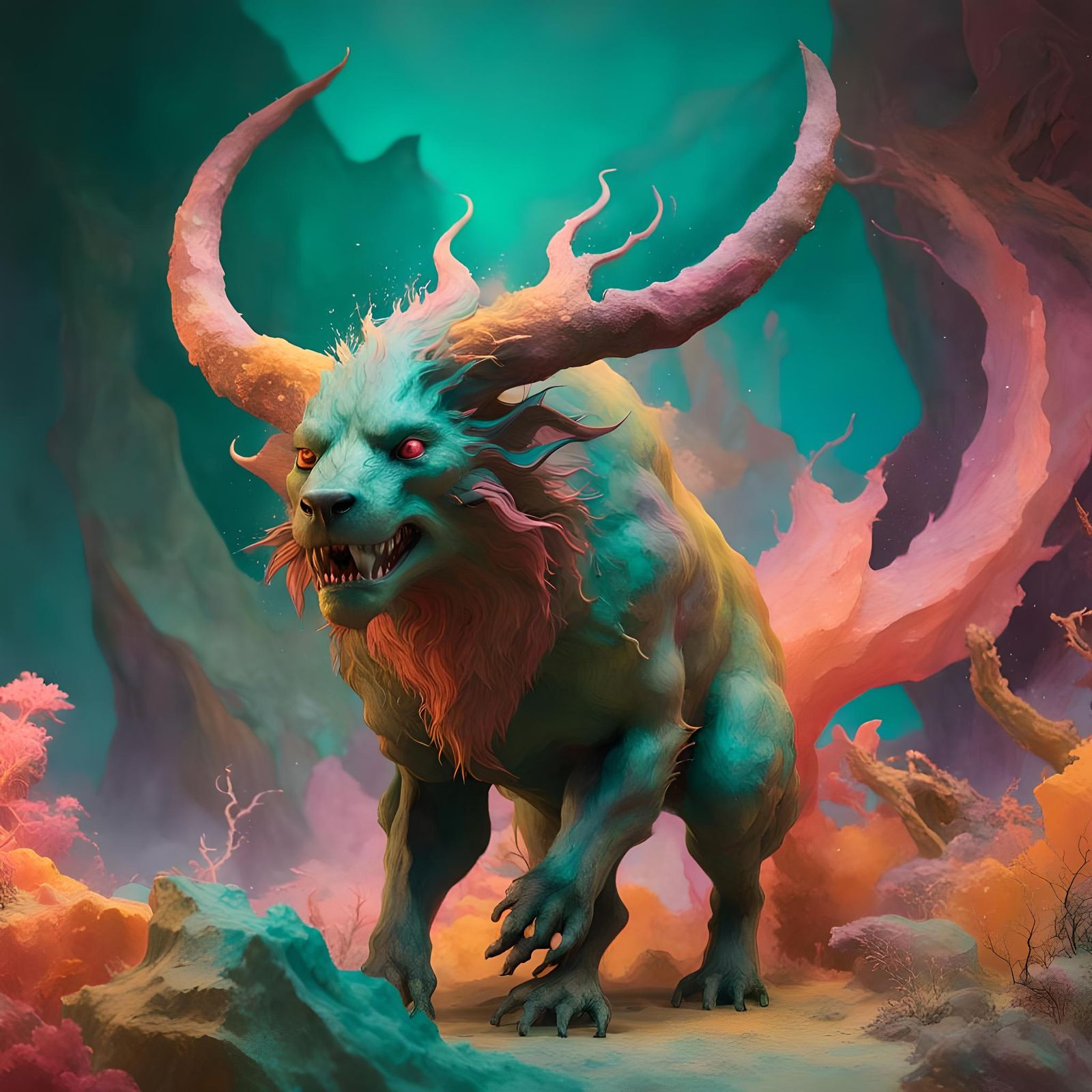 Multi-Dimensional Arcane Beast in Maximalist Style