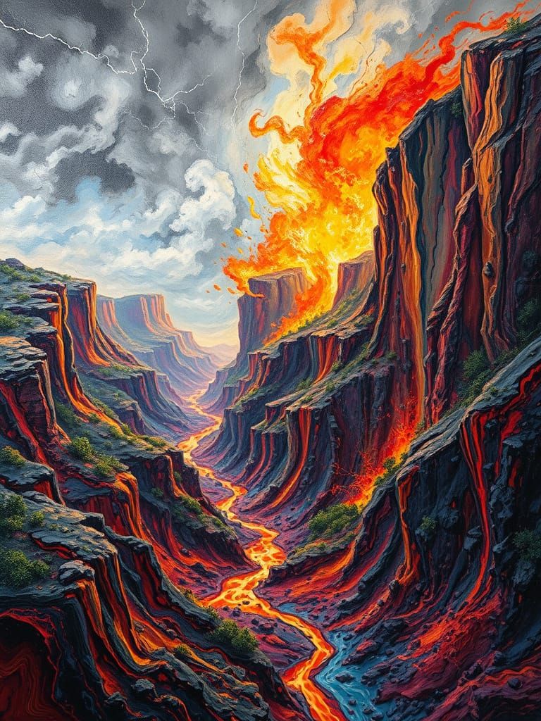 Molten Acrylic Landscape with Fire Rivers