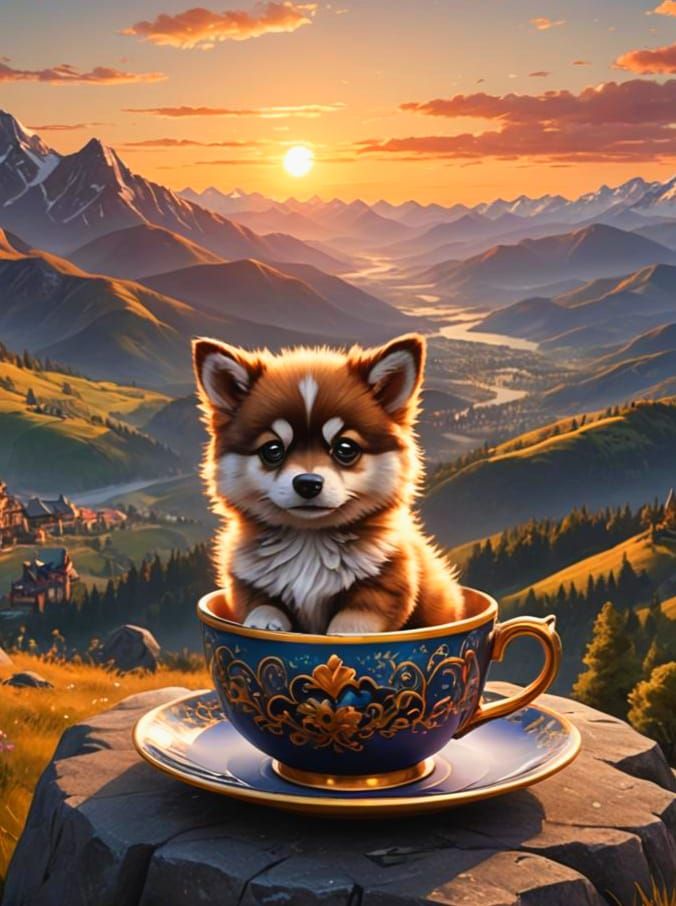 Sunset Pomsky Fantasy Concept Art