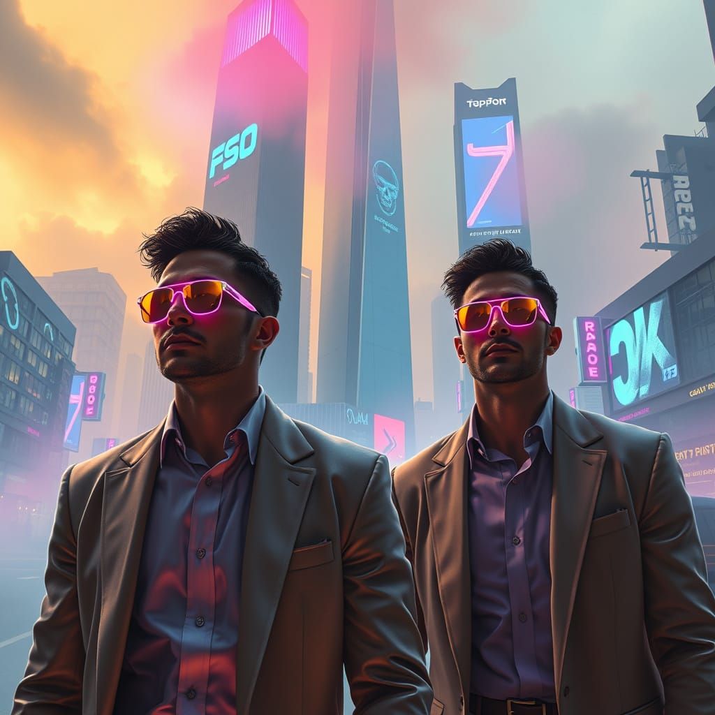 Futuristic Cityscape with Neon Lights and Holographic Ads