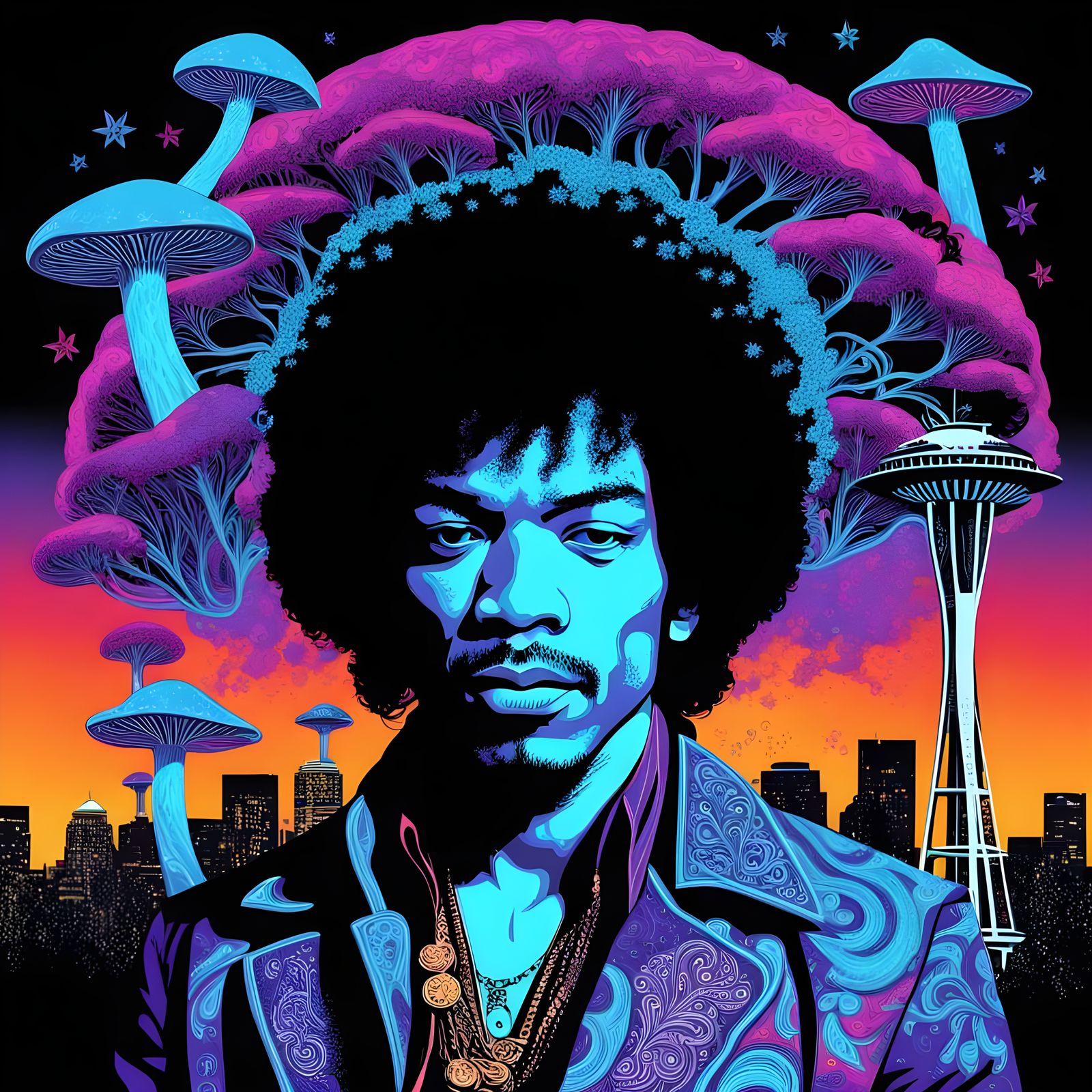 Jimi Hendrix Meets Seattle in Vibrant Psychedelic Poster