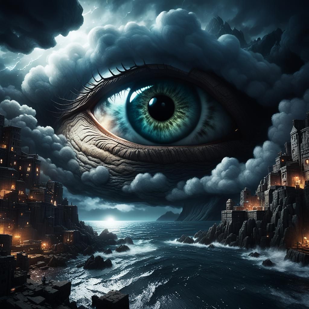 Giant Eye Over City: Epic 3D Game Cinematic