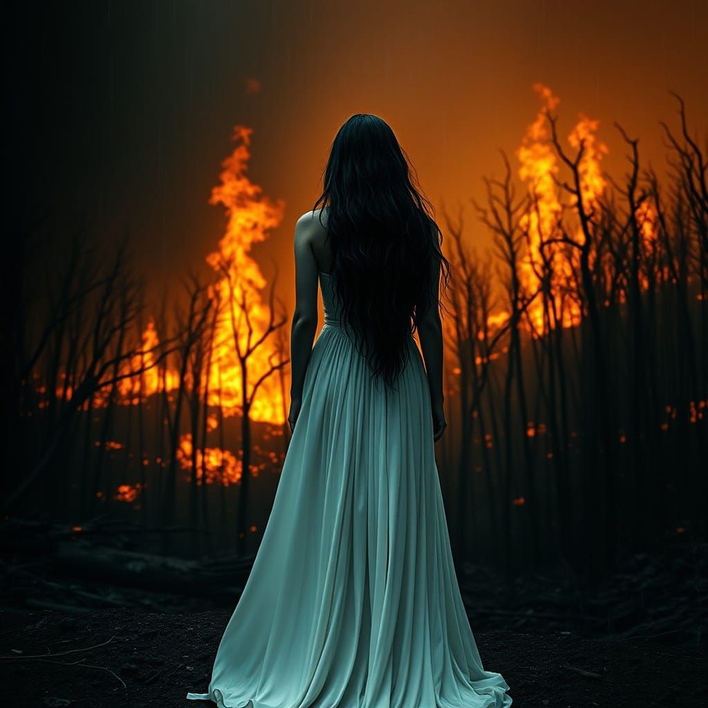 Ethereal Woman in Haunted Apocalypse Landscape