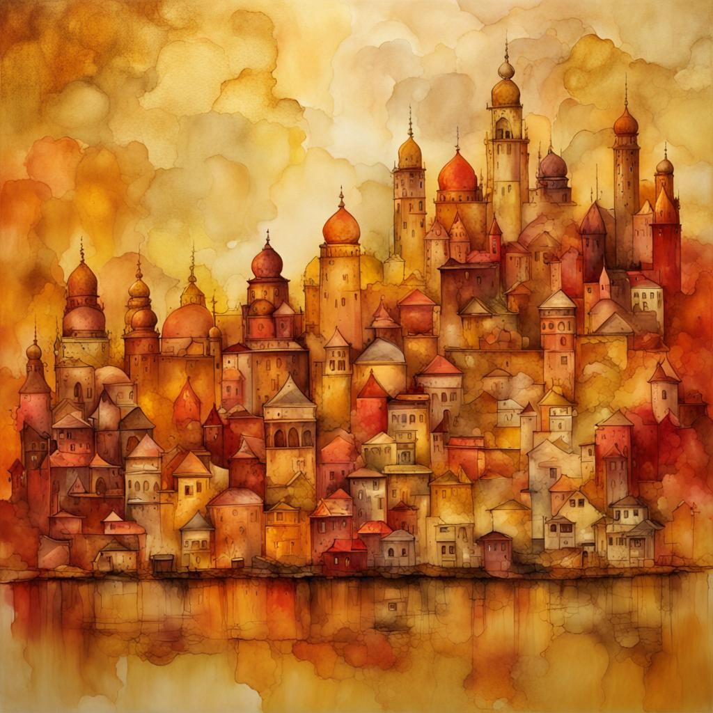 Kozhikode, India in Alcohol Ink Style