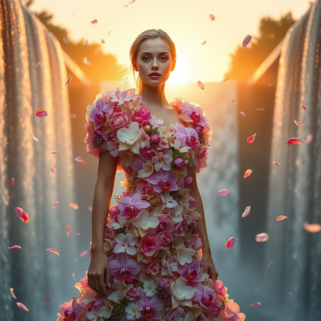 Floral Gown by London Waterfalls, Hyperrealistic Art